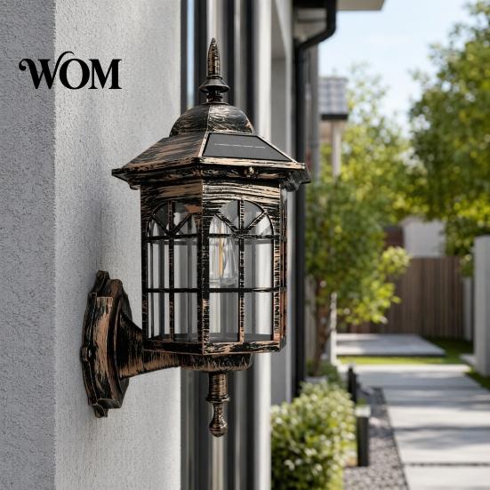 Solar Courtyard Lighting Vintage Wall Light, Motion Sensor Outdoor Sconce with Glass Automatic Dusk To Dawn Light Shade, Waterproof Garden Lantern for