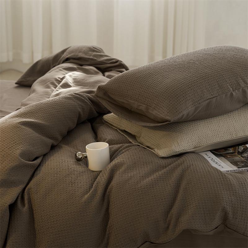 Waffle Weave 4-Piece Set: Modern Style, 60s Pure Cotton, Solid Color Bed Sheets, Pure Cotton Duvet Cover, Light Luxury Bedding