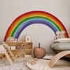 Fabric Large Rainbow Wall Decals Peel and Stick, Precut Original Hand Drawn Colorful Vigor Watercolor Full Rainbow Wall Sticker Decor for Kids