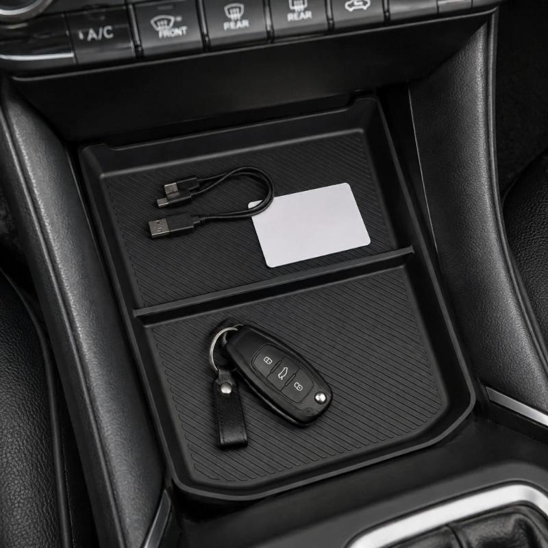 Lower Console Storage Insert for Cars, Flexible Rubber Tray with Taller Edges, Patterned Base and Divider Design for Small Daily Carry Items