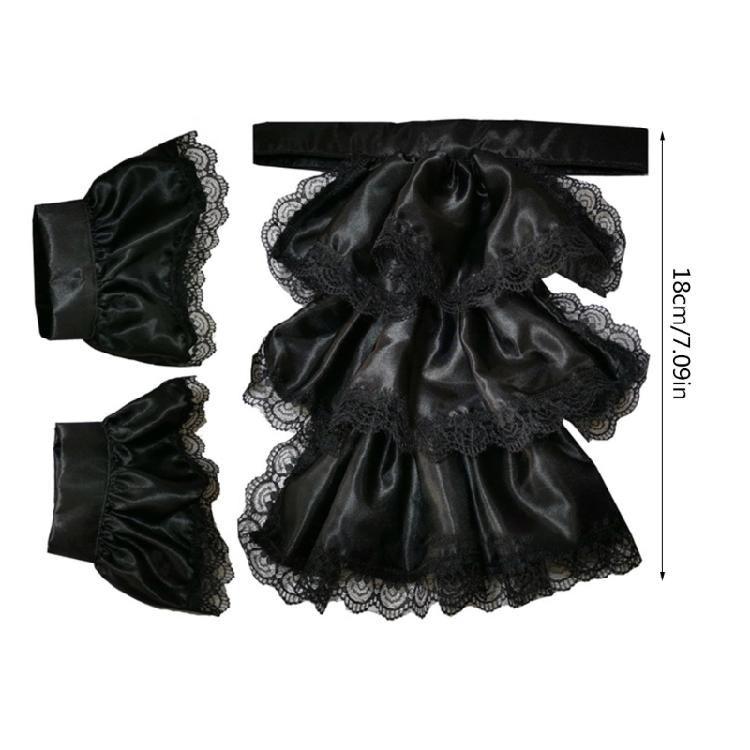 Ruffle Lace Satin Jabot and Cuffs Set Costume Accessory for Men Women Children