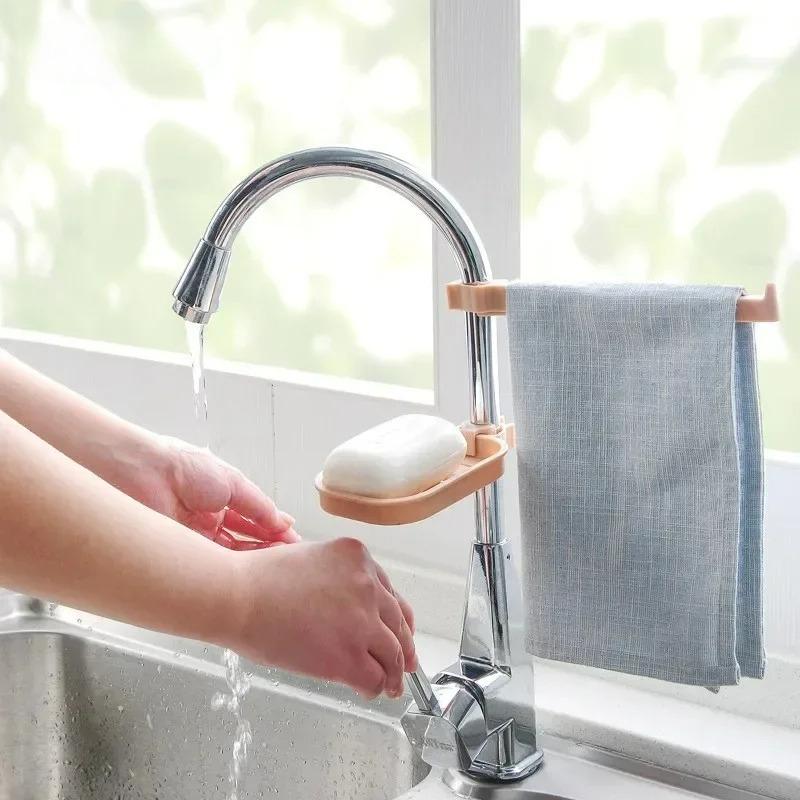 Sink Hanging Storage Rack Storage Holder Sponge Bathroom Kitchen Faucet Clip Dish Cloth Clip Shelf Drain Dry Towel Organizer