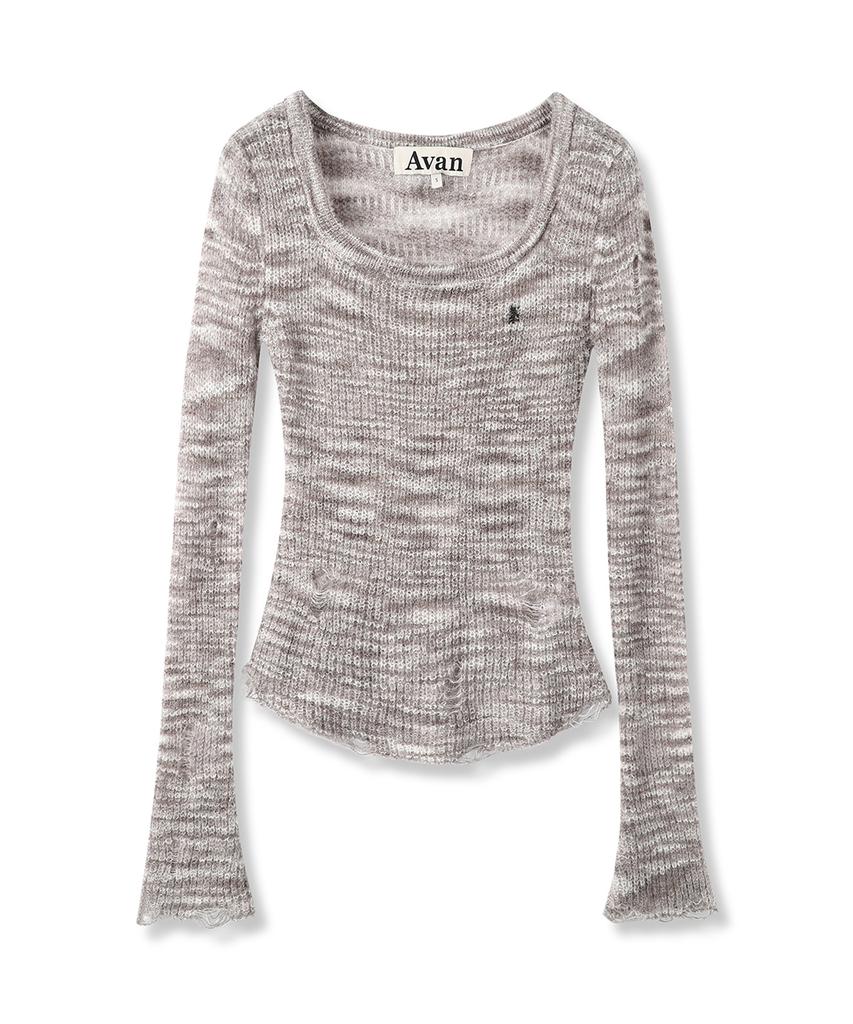 AVANDRESS Multi Damage Scoop Knit_2Colors