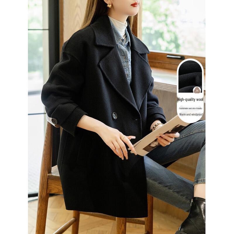 Women's Winter Double-Breasted Merino Wool Blend Mid-Length Coat