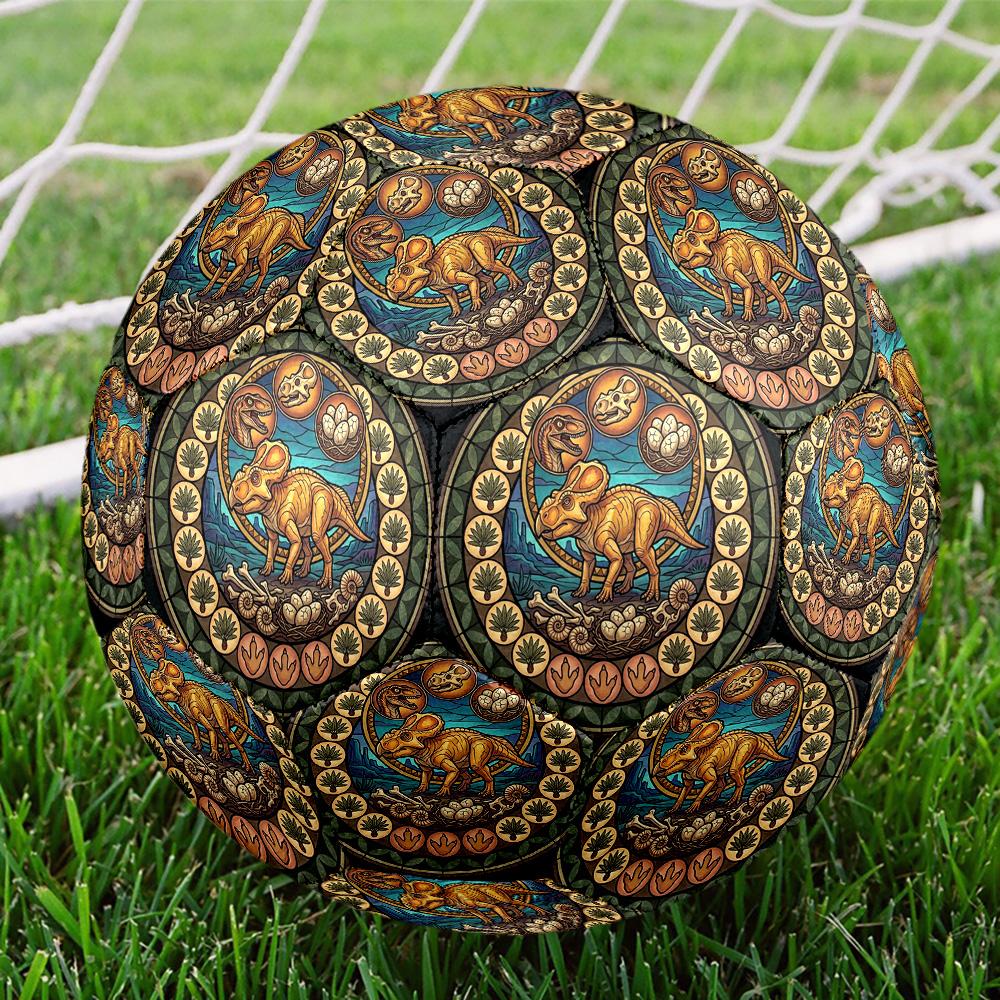 Dinosaur Glass Art Round Football Size 5 Adult Ball Suitable for Training Matches and Outdoor Team.