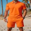 Mens Slim Fit Casual Sport Polo Shirt Shorts Set Lightweight Outfit Outdoor Leisure