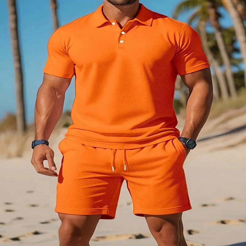 Mens Slim Fit Casual Sport Polo Shirt Shorts Set Lightweight Outfit Outdoor Leisure
