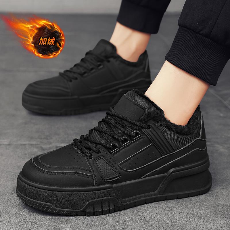 2024 Nuevos Zapatos Vulcanizados para Hombre Invierno Cálido Felpa Corta Casual Zapatillas Masculinas Outdoor Plano con Cordones Color Sólido Talla39-44