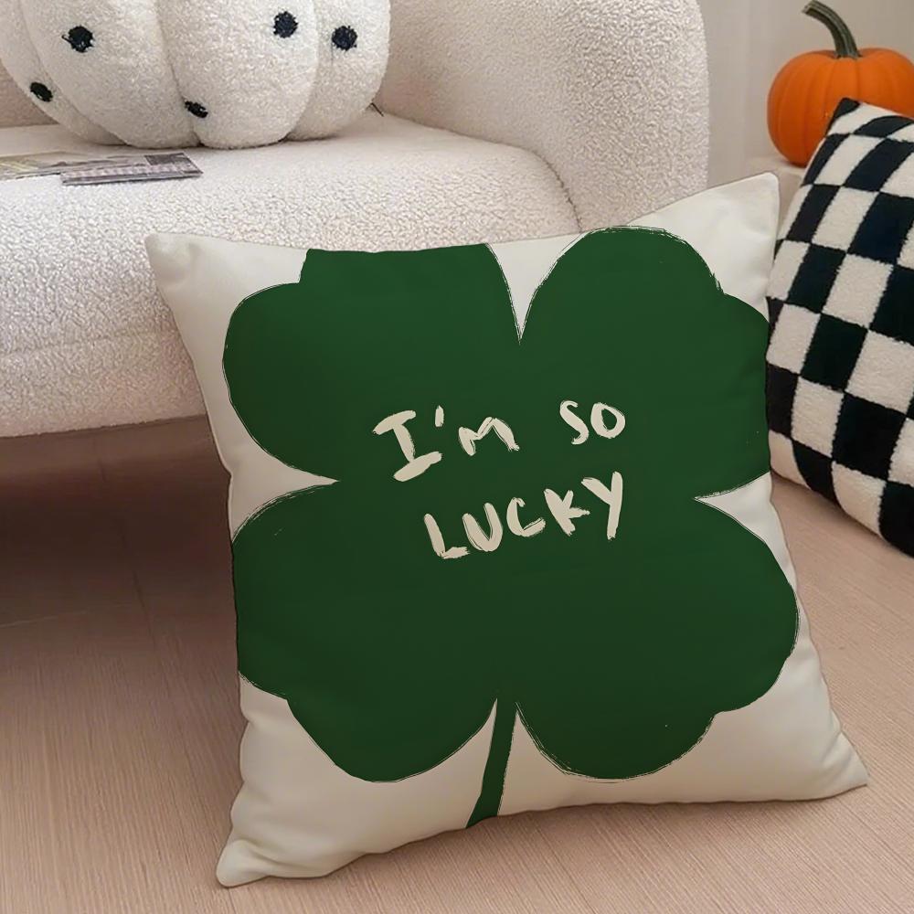 LLucky Four Leaf Clover Cushion Cover Throw Pillow Cover Hidden Button Durable Polyester Chair Cushion