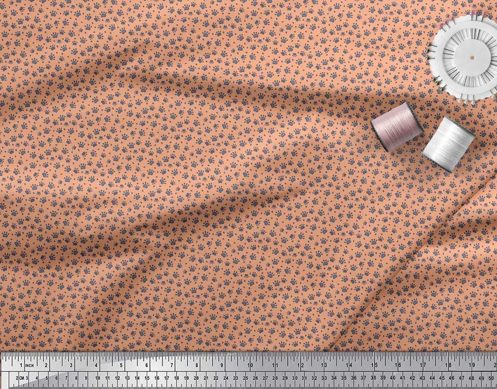 Soimoi Beige Poly Crepe Fabric Dogs & Paw Dog Printed Fabric 1 Metre 42 Inch