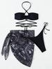 European & American Sexy Halter Neck Bikini Three-Piece Set: Bandeau Bikini & Split Swimwear