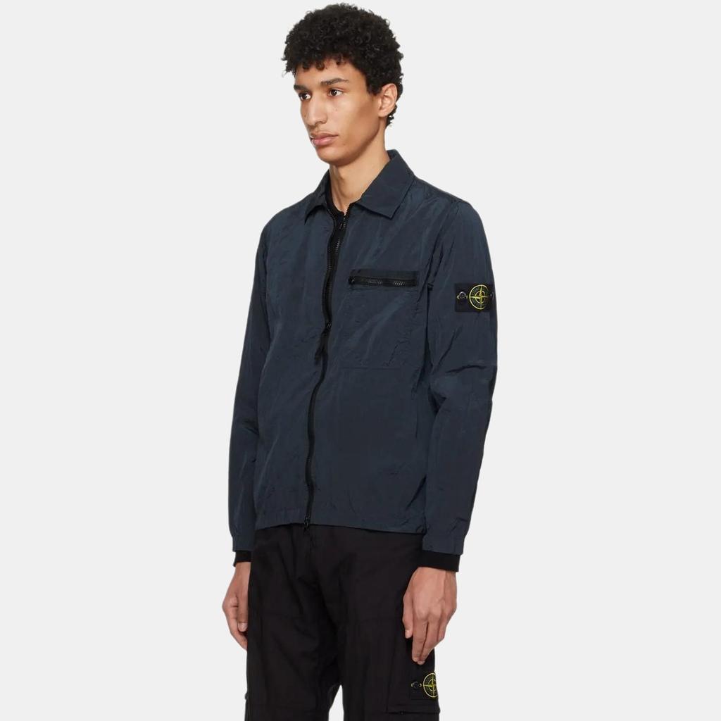 STONE ISLAND Ss24 Nylon Metal Lightweight Solid Color Polo Collar Single Pocket Logo Long Sleeve Jacket Men Jackets Gray Blue 801511219-V0024