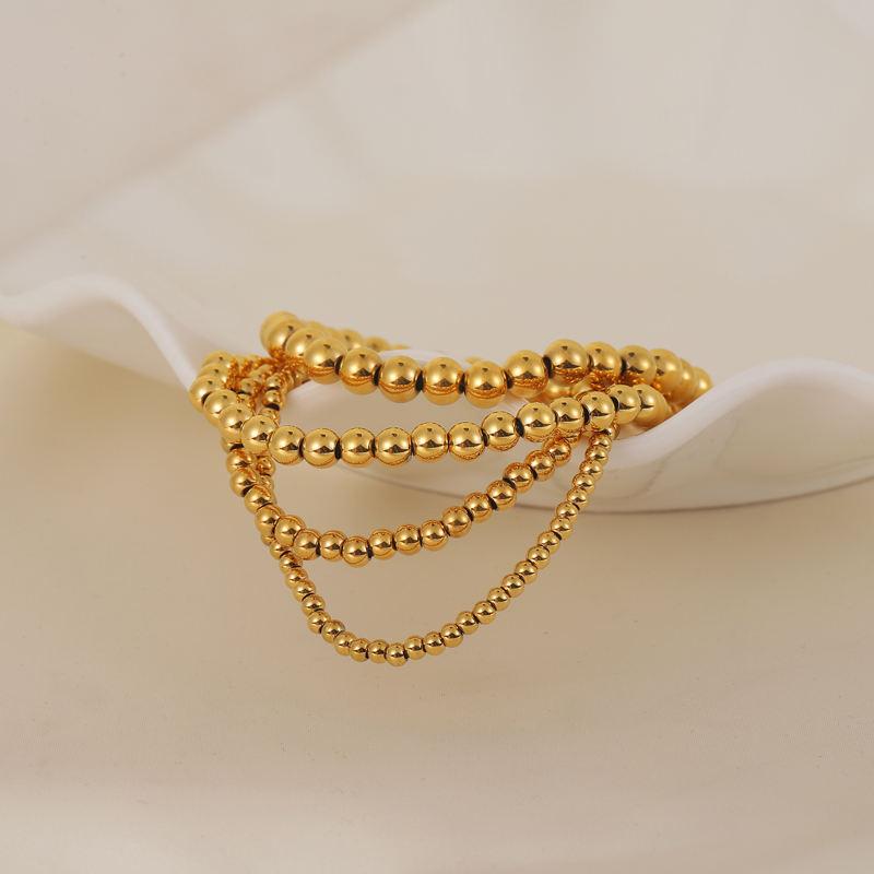 RTS 2 4 6 10mm 18K Gold Plated Stainless Steel PVD Golden Beaded Bracelet Elastic Waterproof Bracelet for Multiple Layer Wearing