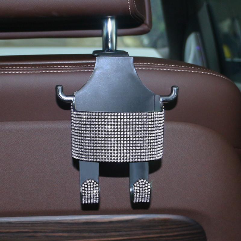 Diamond Crystal Car Seat Headrest Hook Hanger Storage Organizer Universal with Cup Holder for Handbag Bling Car Accessories