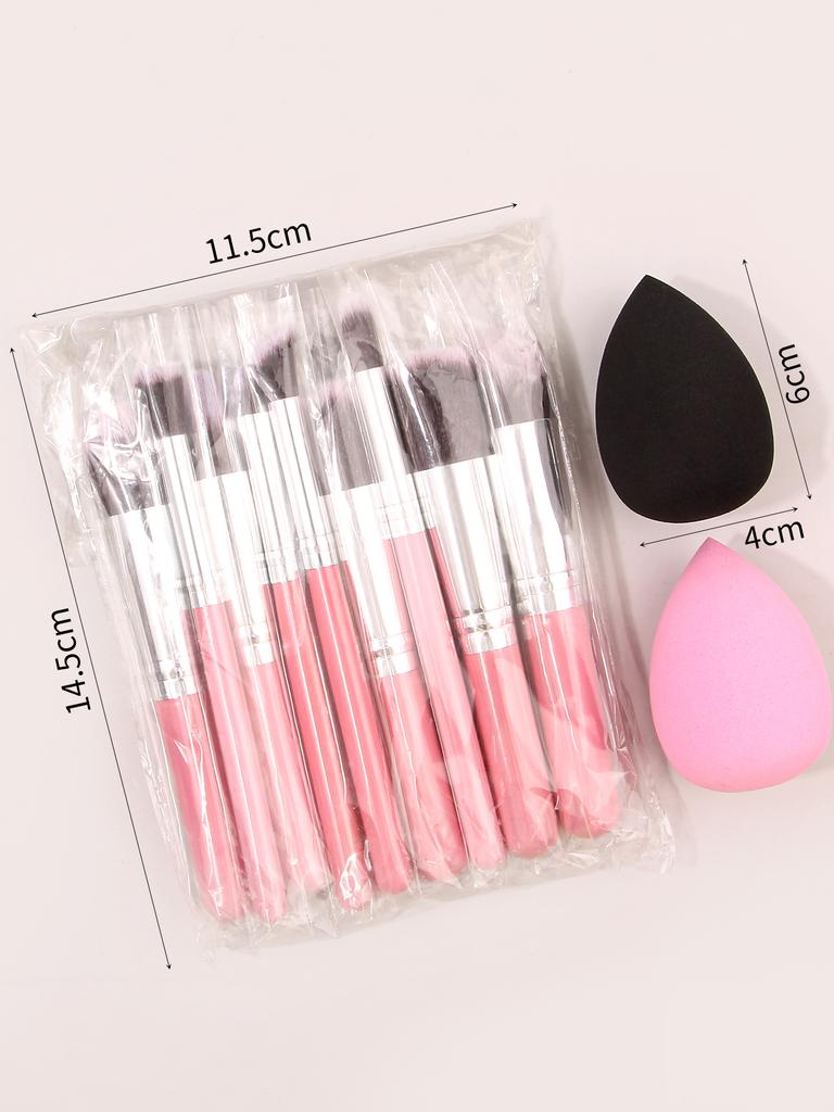 10PCS makeup brush set:Soft bristle foundation brush,concealer brush,eyeshadow brush,blush brush,contour brush+2PCS makeupsponge