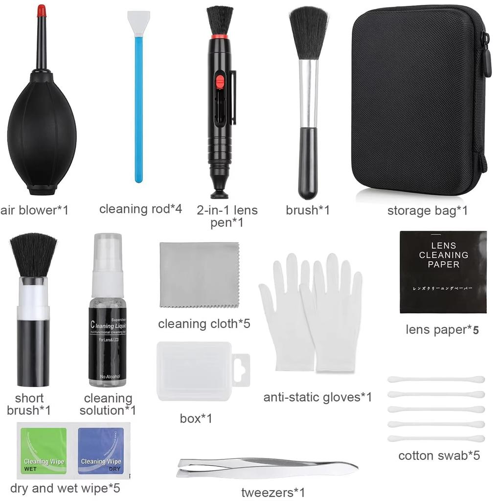 Camera Lens Cleaning Kit Professional Scratch-Free Lint-Free Electronics Cleaner with Air Blower Brush Wipes Tweezers for DSLR
