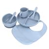 Baby Feeding Set Silicone Suction Divided Plate and Bowl with Spoon Fork Cup Adjustable Bib Set
