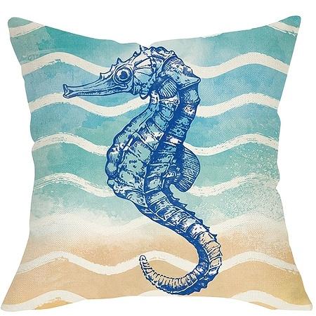 1/4pcs Coastal Throw Pillow Covers Watercolor Beach Ocean Theme Seahorse Starfish Shell Coral Cushion Cases for Home Patio Decor