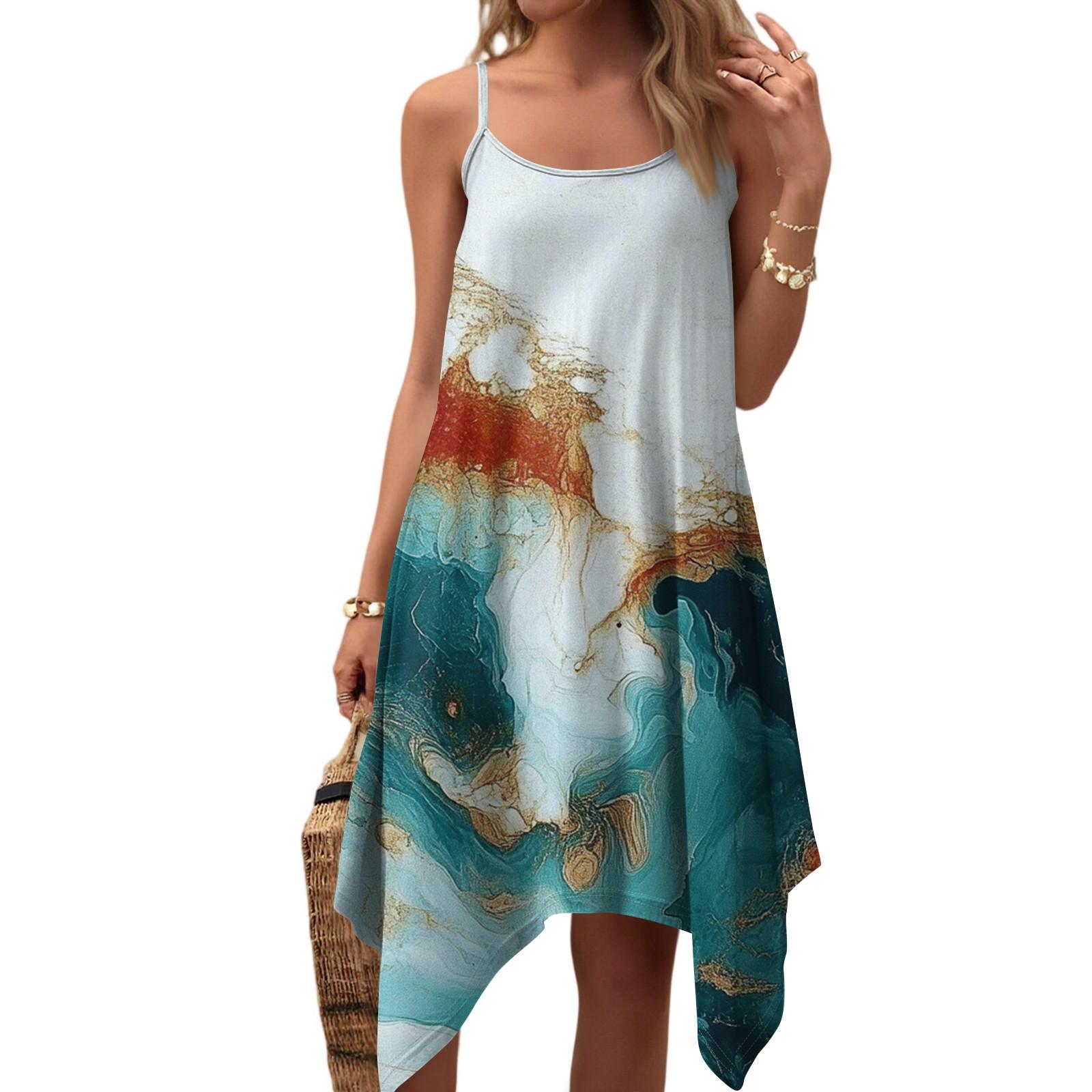 

Женское летнее повседневное винтажное платье с цветочным принтом, круглым вырезом, регулируемыми подтяжками и карманами XL