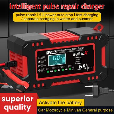 Intelligent Pulse Repair For SUV Motorcycle Truck 12V 6A Digital LCD Display Car Battery Charger Voltage Temperature Detection EU/US Plug