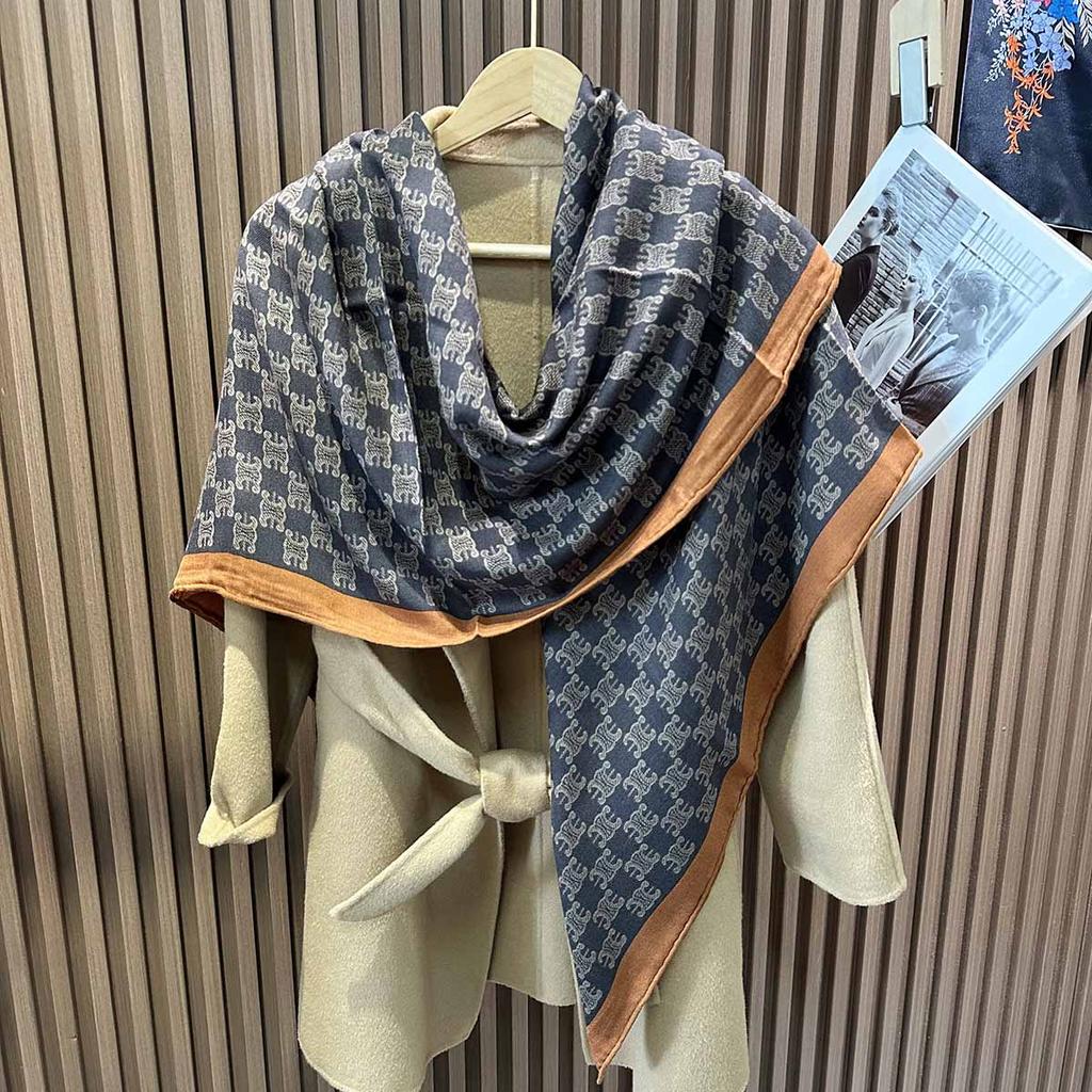 130*130cm 30% Seide +70% Wolle Schal Retro Vintage Luxuriös Weich Stola Groß Warm Winter Wickeltuch für Damen