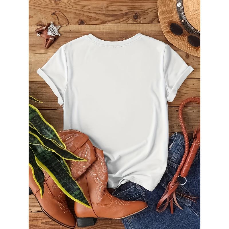 Europäische Größen Elegantes Damenhemd, Weihnachts-Paris-Print-T-Shirt, Lässiges Kurzarm-Top für Frühling und Sommer, Damenmode Rundhals-T-Shirt