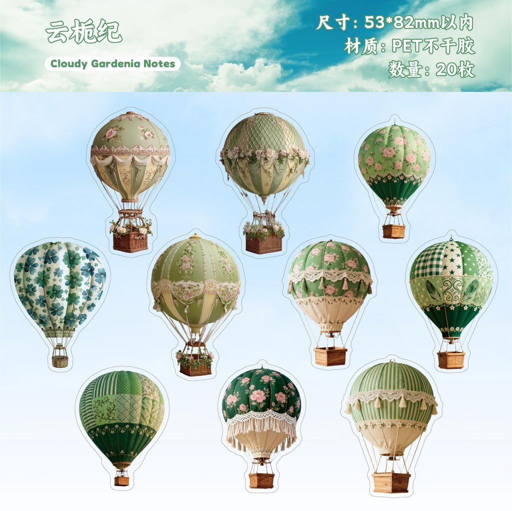 1pack/20pcs Hot Air Balloon Theme Stickers, Vivid Colorful Balloon Patterns DIY Handmade Album Scrapbooking Decorative