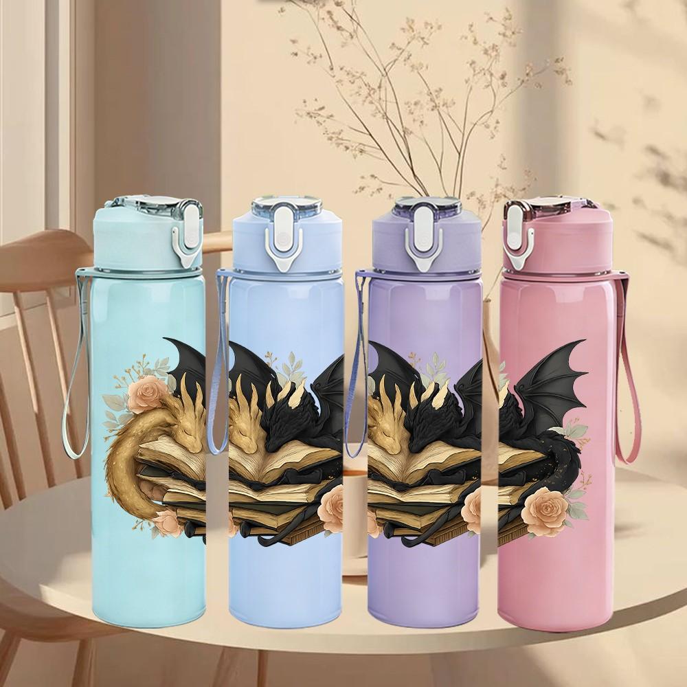 1PC Twisted Dragon Art 750ml Color Plastic Sports Water Bottle Leakproof Flip Straw Lid Suitable for Sports Office Home Use