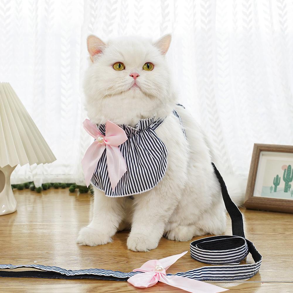 Dog Cat Blue Striped Scarf Going Out Leash Chest Strap Walking Dog Clothes Pet Supplies