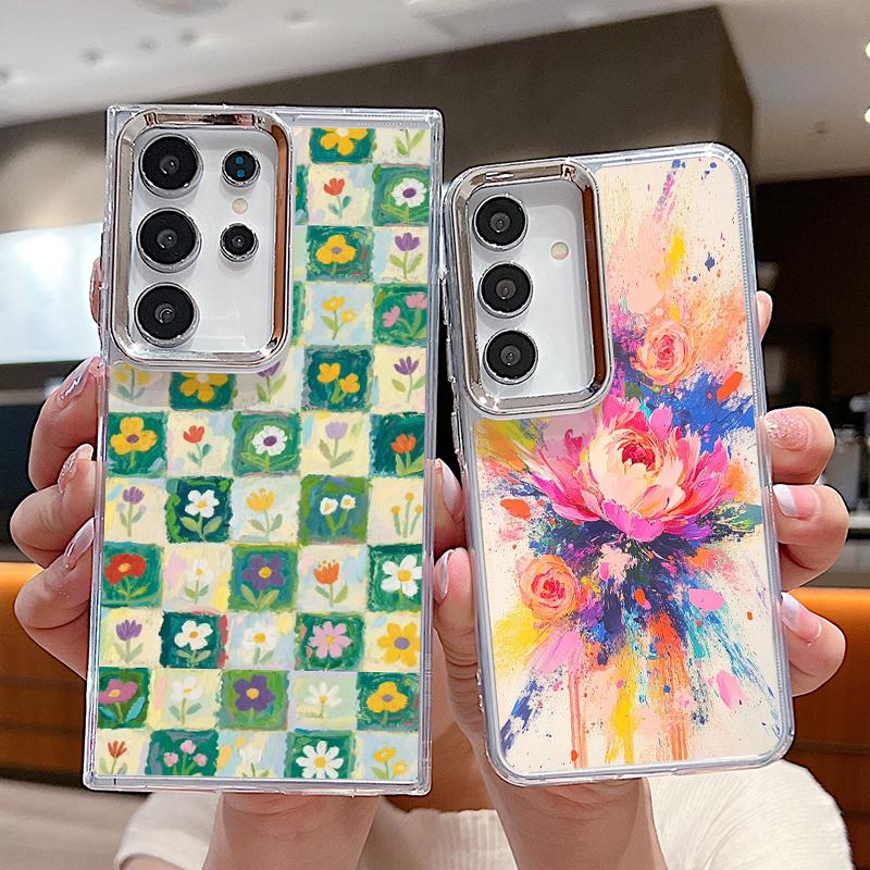 Plating TPU Phone Case For Samsung Galaxy S26 S25 S24 Ultra S25 S23 FE A57 A56 A37 A17 A55 A36 A54 Butterfly Flowers Print Cover