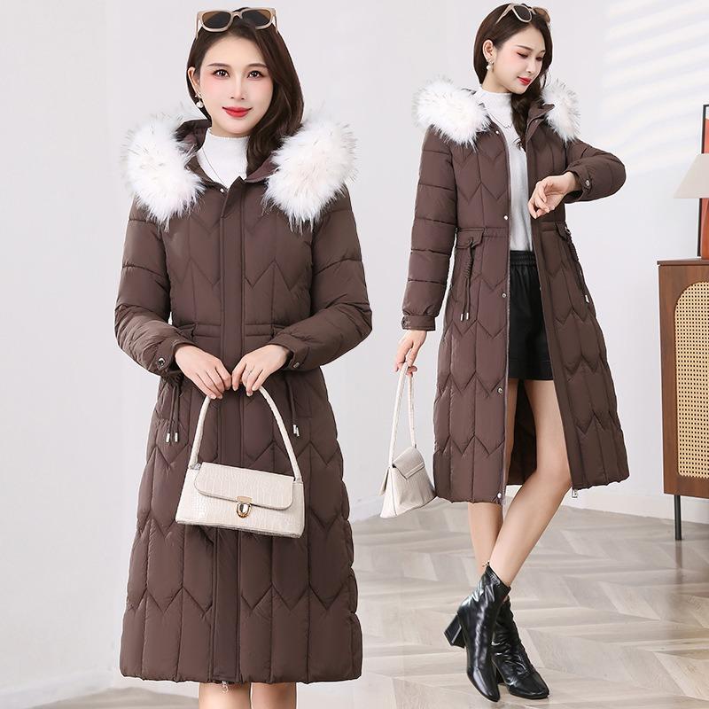 

Down cotton-padded clothes for women s long models, new high-end waist cotton-padded clothes, slim and thin, over-knee thickened cotton-padded jackets 5XL