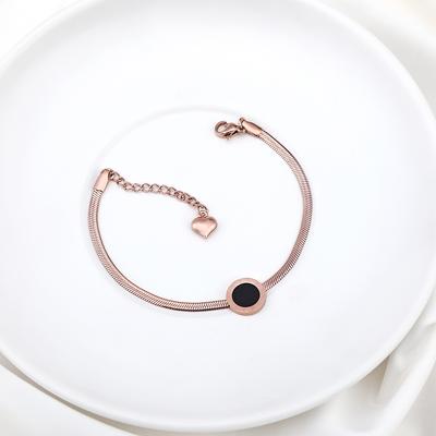 Simple Black Shell Roman Numerals Luxury Rose Gold Snack Chain Stainless Steel Women Bracelets Female Heart Bracelet Jewelry