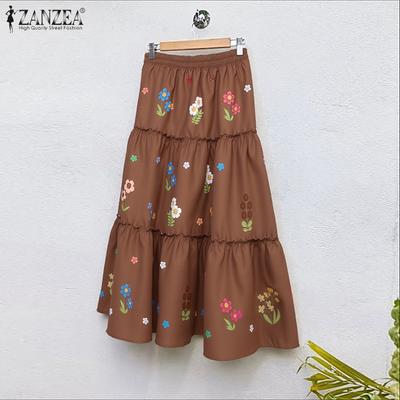Women Casual Elastic Waist Loose Summer Floral Long Skirts