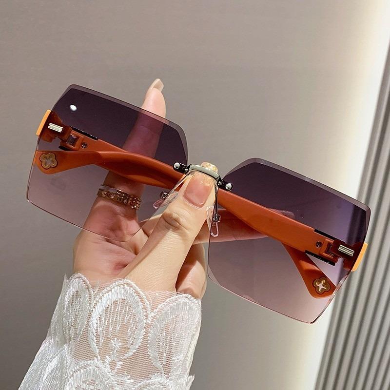 2PCS Gradient Lens Rimless Sunglasses for Men and Women Cut Edge Glasses for Outdoor Eyewear UV400 Protection