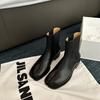 Cowhide version~ niche medium tube elastic toe Chelsea boots women's British style retro split-toe short boots pig's trotter boots