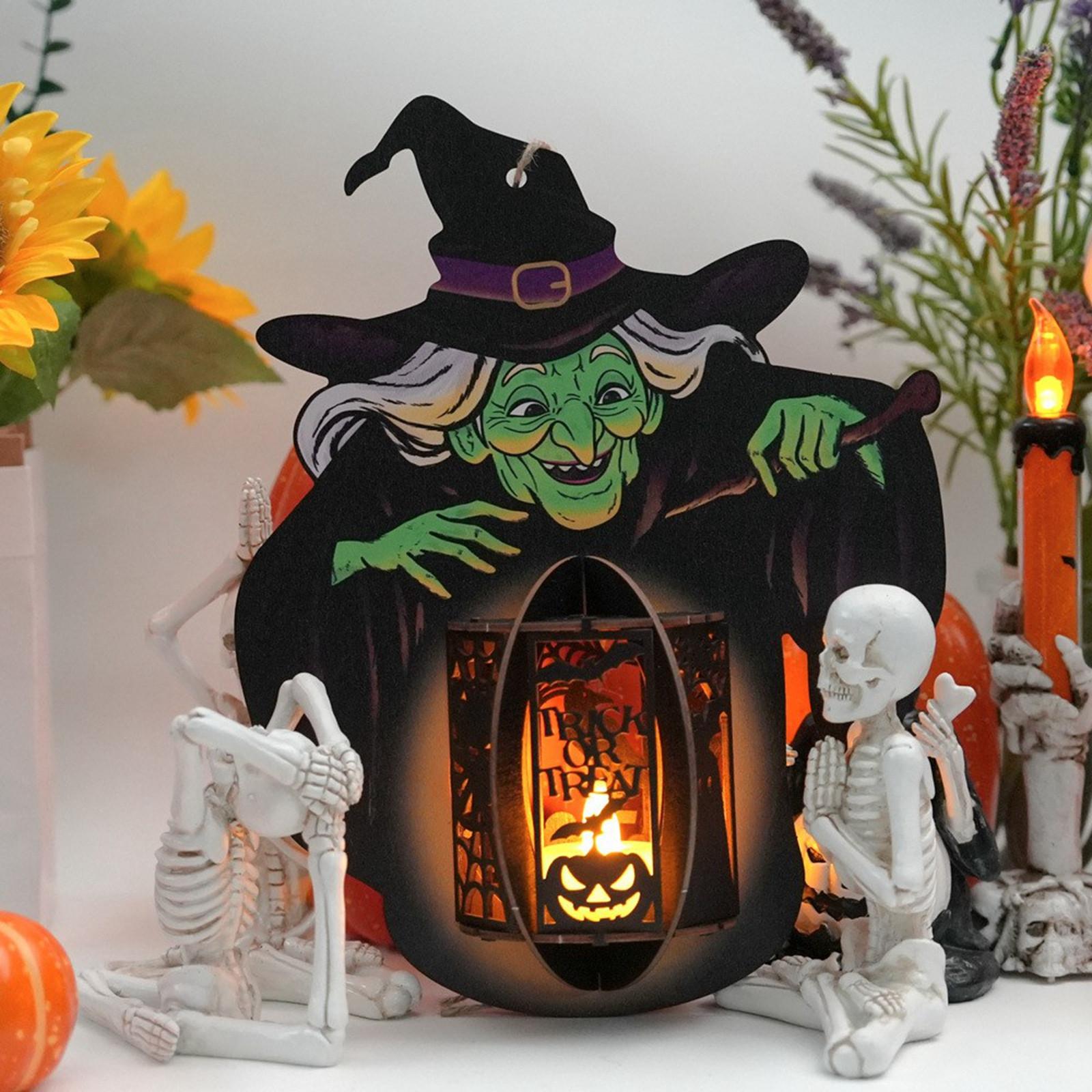 

Креативный Хэллоуинский деревянный вырезанный с подсветкой, подвесками-пауками, подставками для дисплея и маленькими ночниками. One Size