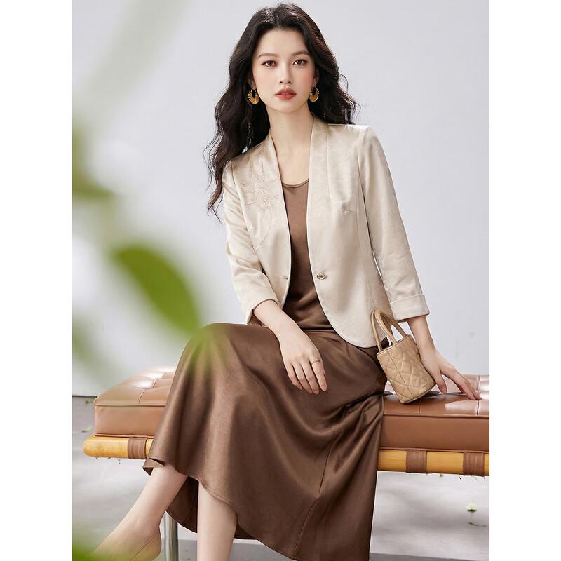 New Chinese Style Jacquard V-Neck Blazer & Dress Set 2XL