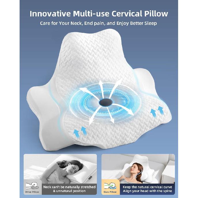 Cervical Neck Pillow for Neck Pain Relief,Ergonomic Memory Foam Pillows for Neck Support,Side Sleeper Pillows for Adults,Contour Orthopedic Bed