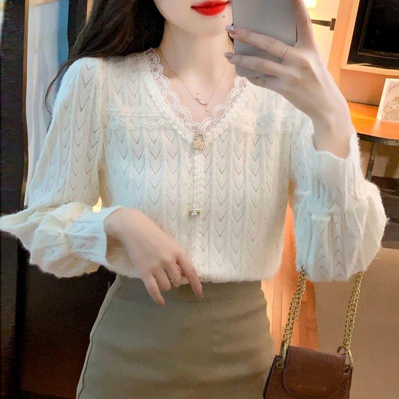 Women's Lace Long Sleeve Shirt - Versatile and Elegant Top for Any Occasion