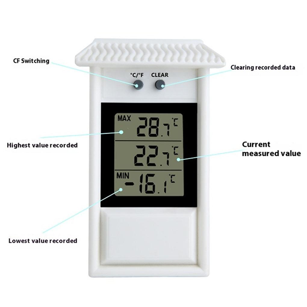 Indoor Outdoor LCD Electronic Thermometer Gauge Weather Sensor Digital Display Screen for Home Garden Greenhouse Max Min