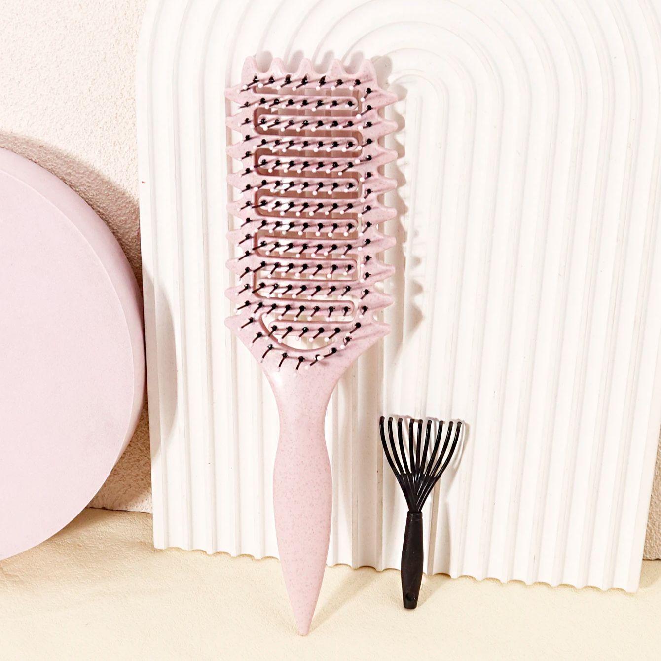 

2pcs curly hair styling brush set, with comb cleaning claws, hollow styling comb, hair brush, suitable for various hair types