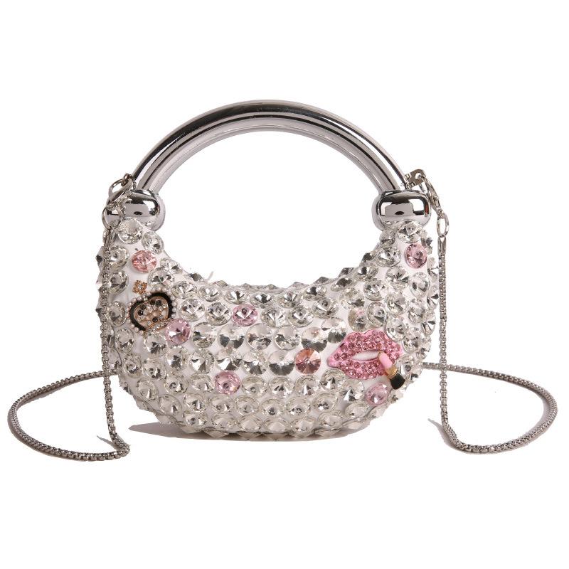 Mini Acrylic Bag European and American Fashion Niche Sequins Personalized Shoulder Crescent Bag Women's Chain Dinner Bag Tide