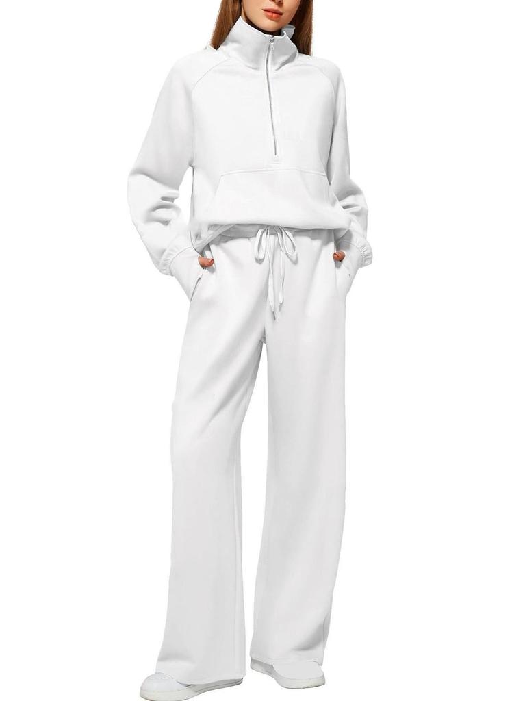 Women's 2 Piece Outfits Half Zip Sweatshirt Wide Leg Sweatpants Casual Lounge Set