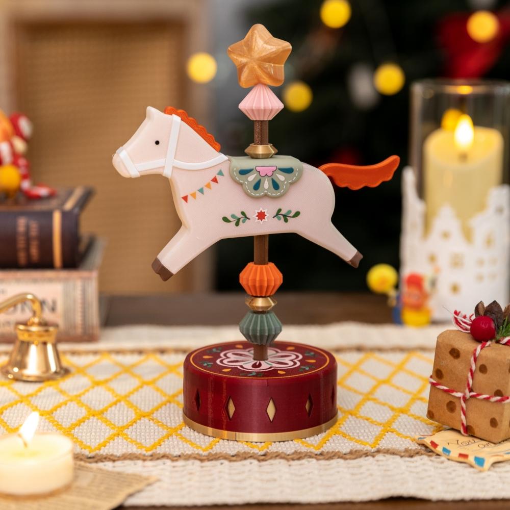 Christmas Vintage Red Dopamine Horse Rotating Ornament Pony Figurine Home Room Decor New Year Party Decor Birthday Gift