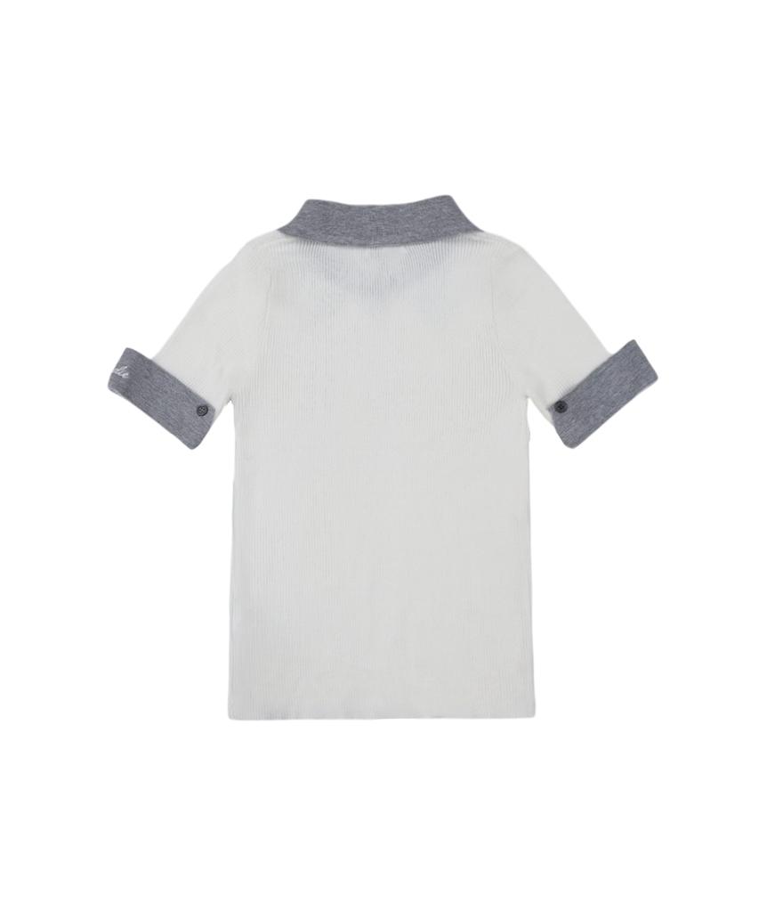 MONBIRDIE GOLF Contrast Cuff Short Sleeve Knit White