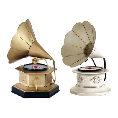 Vintage Metal Gramophone Desk Ornament Detailed Phonograph Replicas Sculpture Home Office Shelf Decorative Accessories
