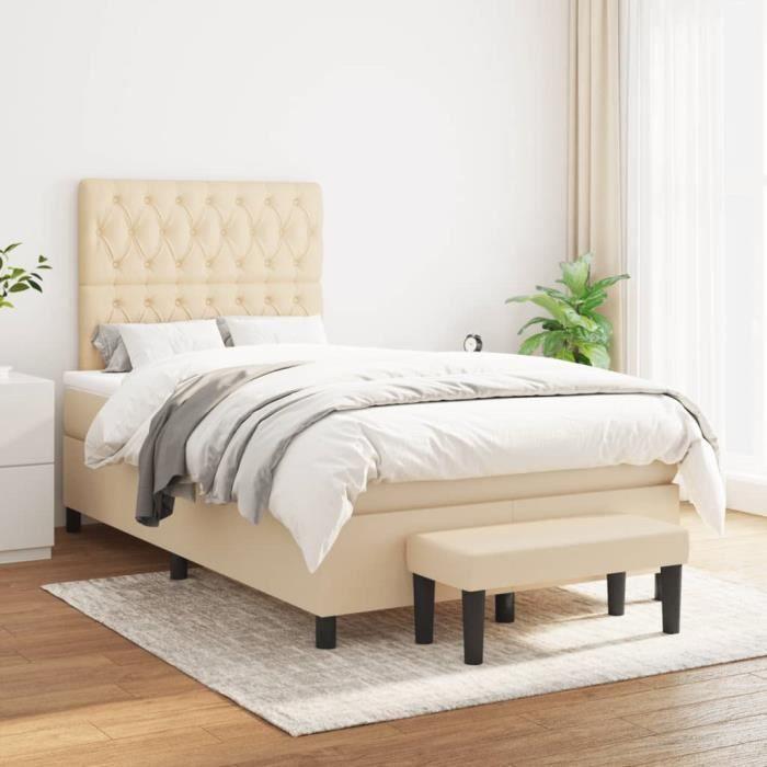 3136826 vidaXL Lit à sommier tapissier avec matelas Crème 120x200 cm Tissu