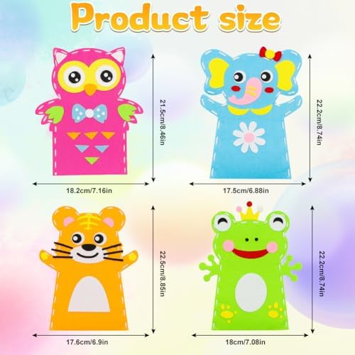 Cosysparks 4 Pack Animal Hand Puppet Sewing Kits for Kids, DIY Craft Toys, Beginner Sewing Set for Boys and Girls
