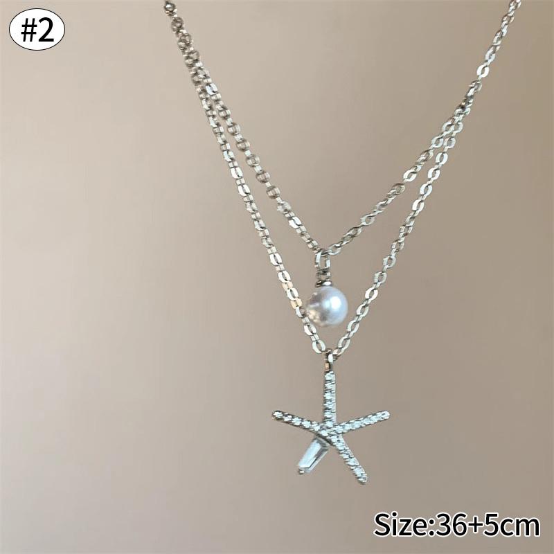 Starfish Shell Necklace Beach Vacation Style Pendant Necklace for Women Fashion Collarbone Chain Summer Sweet Jewelry Gift as show