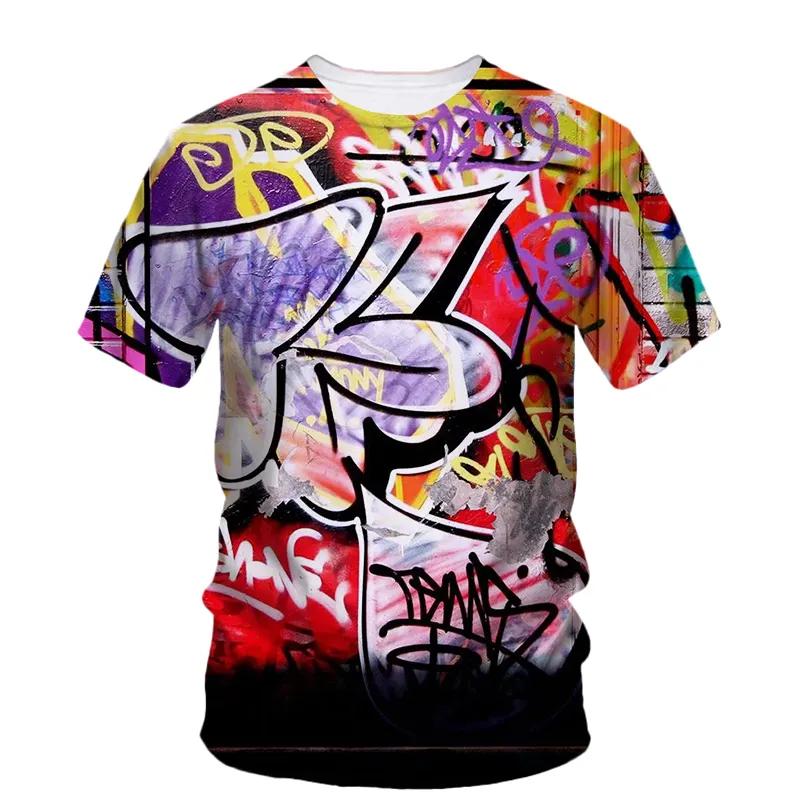 Sommar Ny Kreativ Graffiti Målning Konst Linje T-shirt Herr Mode Casual Hip Hop Harajuku 3D HD Tryckt O Krage Kort Ärm